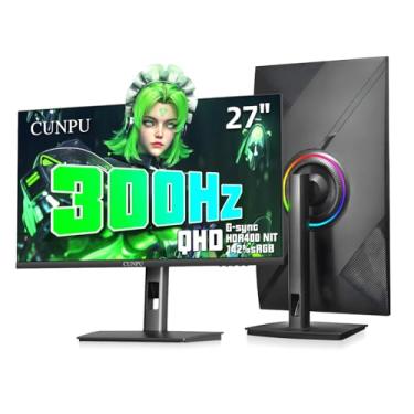 Imagem de CUNPU Monitor Gamer De 27 Polegadas 300 Hz Qhd (2560 × 1440P), 1 Ms, Ips Rápido, 127% Srgb, Hdr400Nit, Vesa, Freesync, Alto-Falantes Duplos Integrados, Hdmi E Dp, Monitor Vertical Com Altura/Pivô/I