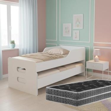 Imagem de Bicama Solteiro com Cama Auxiliar em MDF e Colchão D20, Estrutura Reforçada e Design Moderno para Quarto Compacto (Branco)