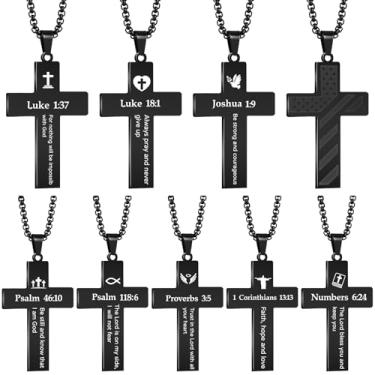 Imagem de Ecally 8 peças, colar de cruz cristã, versículo bíblico, religioso, inspirador, presente de igreja, bandeira americana, corrente de aço inoxidável