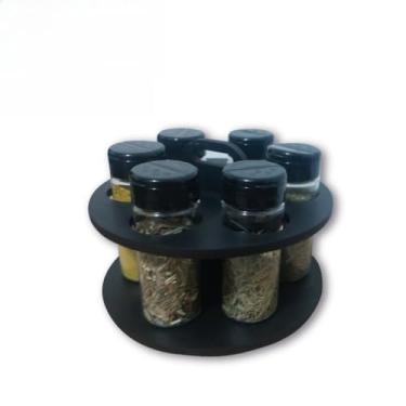 Imagem de Porta Temperos Condimentos Redondo Com Kit de Potes com Tampa Dosadora(6 potes - Com Adesivos)