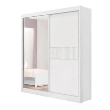 Imagem de Guarda Roupa Solteiro 1 Porta Espelhada Branco Atenas Ripado Ddoro - D