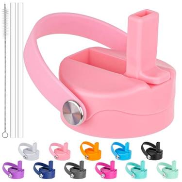 Imagem de Diumepo Tampa com canudo para garrafa de água de boca larga 12 16 18 20 32 1,134 g, tampa de substituição para garrafas de água de boca larga Hydroflask de 340 a 1,8 g (rosa)