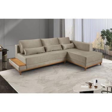 Imagem de Sofa de Canto 4 Lugares com Chaise M-174 2,56m Molas Bonnel Almofadas Soltas Linho Estofados Martins