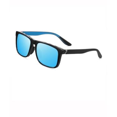 Imagem de Óculos de sol esportivos masculinos polidos, quadrados, para corrida, pesca, golfe, SY6064, Armação preta brilhante | Lente espelhada azul