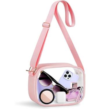 Imagem de Bolsa transversal transparente, aprovada pelo estádio, bolsa transparente para shows, eventos esportivos, festivais, Rosa 1, One-piece shoulder strap