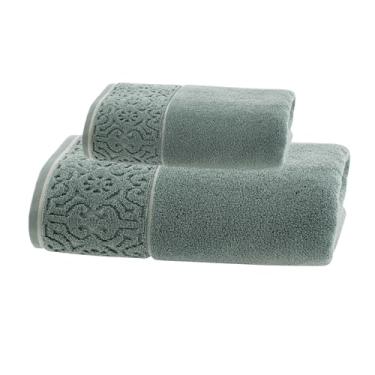 Imagem de Jogo de Toalhas Super Soft Arabesco Zero Twist � 2 Pe�as (Banho 80x150cm + Rosto 50x70cm) � 500g/m� � Toque Macio e Alta Absor��o � Altihaus (Verde)