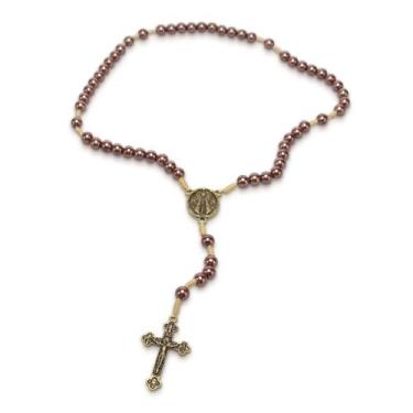 Imagem de Terço Nossa Senhora Aparecida Marrom Perola 10mm - Amém Decoração Reli