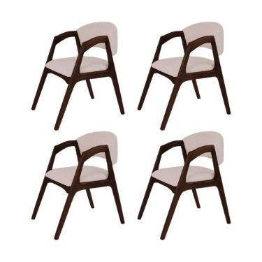 Imagem de Conjunto Com 4 Cadeiras De Jantar Estofada Gabriela Em Madeira E Mdf Castanho Linho Bege