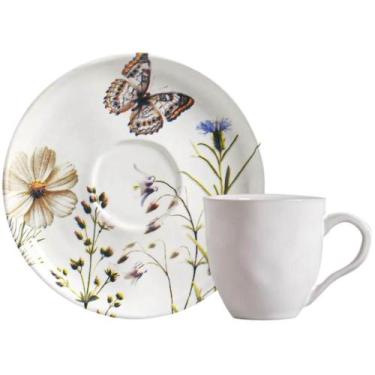Imagem de Xícara de Chá 170ml com Pires Bio Encanto Cerâmica Stoneware Decorada 