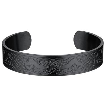 Imagem de FaithHeart Pulseira Viking para homens e mulheres, aço inoxidável runa/martelo de Thor, lobo/nó celta personalizado personalizável, Aço inoxidável, Sem pedras preciosas