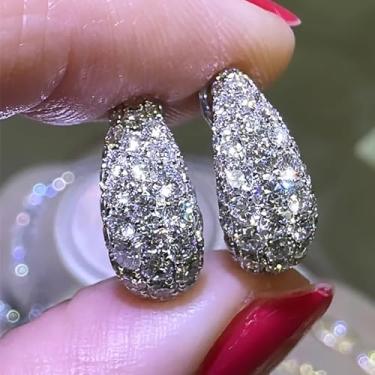 Imagem de Brincos de argola em forma de gota d'água para mulheres com zircônia cúbica de cristal, joias modernas, cor prata, 0.75, Latão, Zircônia cúbica