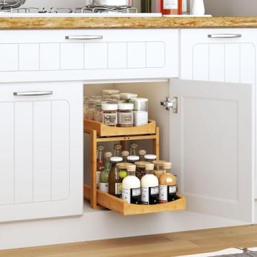 Imagem de Organizador e armazenamento sob a pia de bambu, 1 pacote de organização de armário removível, prateleira de armazenamento vertical deslizante de 2 níveis, prateleiras organizadoras multiuso para