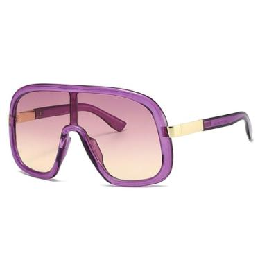 Imagem de Óculos de Sol Feminino Oversized com Lentes Gradientes UV400, Estilo Punk, para Esportes ao Ar Livre, Corrida e Ciclismo, nas Cores Roxo e Amarelo.