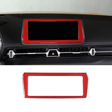 Imagem de Fgtagtal Moldura de tela GPS de fibra de carbono macia para Toyota Supra GR A90 A91 MK5 2019-2022 Adesivo de acabamento de tela de navegação, decoração da capa do quadro de exibição central, 1 peça (fibra de carbono real - vermelho)