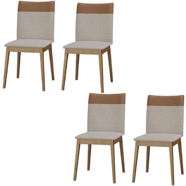 Imagem de Conjunto 4 Cadeiras Cristal Linho Com Pés De Madeira Maciça Palha/caramelo Palha/caramelo