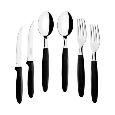 Imagem de Kit - Jogo De Facas, Garfos E Colheres Ipanema 36 Peças Em Aço Inox Cabo Preto Ptop - Tramontina