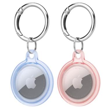 Imagem de HAUXGOGO Capa para AirTag com chaveiro (2 peças), chaveiro de TPU resistente a arranhões para crianças, mochilas, coleiras para animais de estimação (rosa)