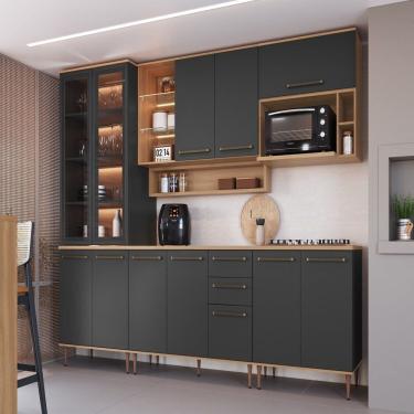 Imagem de Cozinha Modulada Completa 8 Peças Com Cristaleira 12 Portas 2 Gavetas Isabelle Freijó - Grafite