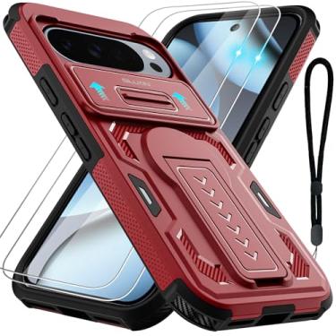 Imagem de GILLKIN Capa para celular Google Pixel 10/10 Pro/Pixel 9/9 Pro com 2 protetores de tela, capa de câmera deslizante, suporte, alça de cordão, capa protetora resistente à prova de choque de grau militar