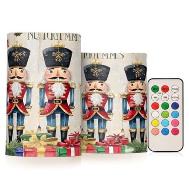 Imagem de ALAZA Velas cintilantes sem chama, quebra-nozes de Natal, soldado de jardim, velas operadas por bateria com temporizador remoto LED pilar velas votivas conjunto de 2 para decoração de férias