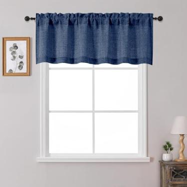 Imagem de OWENIE Saia azul marinho para janelas 1 peça de 50,8 cm de comprimento, cortina pequena com filtro de luz texturizada para banheiro porão sala de estar, cortinas de meia janela sobre a pia, 152,4 cm L