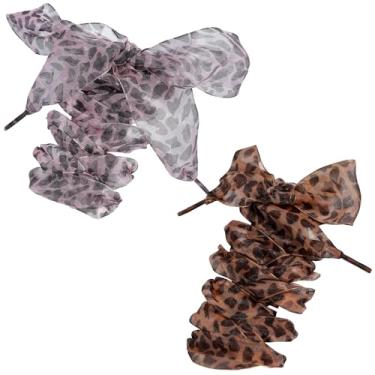 Imagem de Ymapinc 2 pares de cadarços femininos com estampa de leopardo - 4 cm/1,57 polegadas de largura divertidos cadarços de renda para tênis femininos, cordas de substituição de sapatos de chita de seda