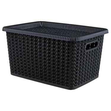 Imagem de Caixa Organizadora São Bernardo Rattan em Plástico Preta 5L