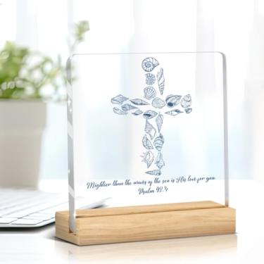 Imagem de Seashell Acrylic Decor, Mightier Than The Waves of The Sea Acrylic Plaque Sign, Beach Art Desk Decor for Table Shelf Office