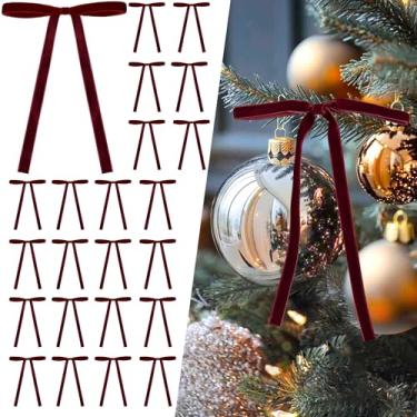 Imagem de Curvier 25 peças de laços de árvore de Natal de veludo vintage laços de fita pré-amarrados para decoração de guirlanda de porta, presente, escada, 12 x 18 cm, 9,5 cm de largura, vinho