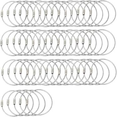 Imagem de BlueCosto Cabo para chaveiro - 2 mm de espessura de aço inoxidável com trava de parafuso seguro para pendurar etiquetas de bagagem e chaves de organização, Pacote com 50, One_Size