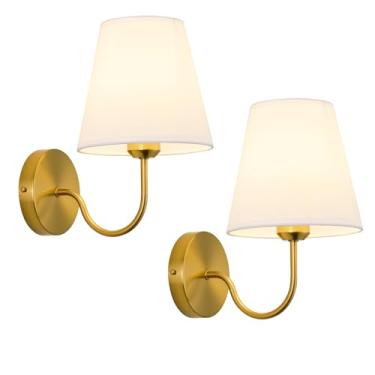 Imagem de LEECOORA Arandelas de parede modernas douradas com fio, E26 Conjunto de 2 lâmpadas de parede douradas vintage industriais, decoração de banheiro para quarto, sala de estar, arandelas com acabamento em