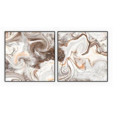 Imagem de Kit Com 2 Quadros Decorativos Abstratos Com Moldura Para Sala Quarto Escritório 52x52 Abstrato 018