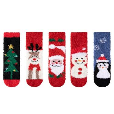 Imagem de COOVAN Meias masculinas felpudas com aderência, aconchegante, fofa, antiderrapante, hospital, casa, 5 pares, Multicolorido1, Medium