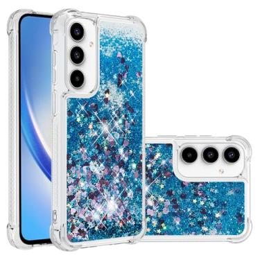 Imagem de MEMAXELUS Capa para Samsung Galaxy A55 com glitter, linda capa de areia movediça líquida brilhante com capa protetora à prova de choque capa fina de silicone para Samsung Galaxy A55, Blue Love YB5