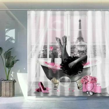Imagem de Cortina de chuveiro para meninas negras afro-americanas, sexy, minimalista, estética negra, menina afro, preto e branco, decoração moderna para banheiro, presentes motivacionais para mulheres 182 x