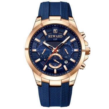 Imagem de Relógio De Pulso Masculino Analógico Rà Prova D´agua Esportivo Azul Dourado