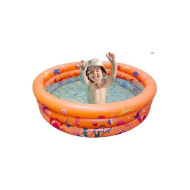 Imagem de Piscina Inflável Infantil, Redonda, PVC, 91cm x 25cm, 100 Litros, 3 Anéis, Estampa Fundo do Mar, Branca, para Crianças Maiores de 2 Anos