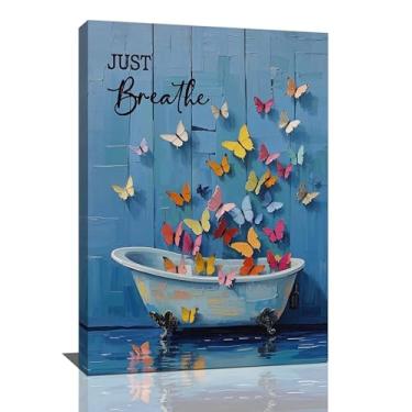 Imagem de Arte de parede de banheiro com borboleta, decoração de casa de banho, rústico, país, borboleta, pintura, impressões, imagens de arte, decoração emoldurada, para banheiro, presentes para mulheres