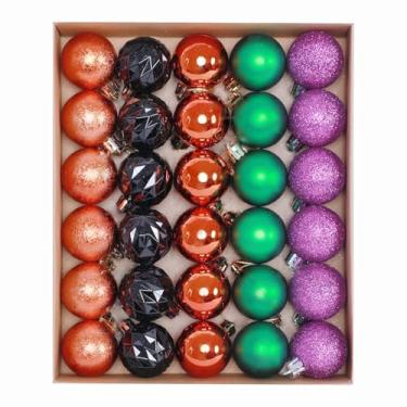 Imagem de HipTree Enfeites de Halloween de 30 quilates, decorações de árvore para ambientes internos para mini árvore pequena, conjunto de enfeites de bola à prova de estilhaçamento de 30 cm roxo/laranja/verde