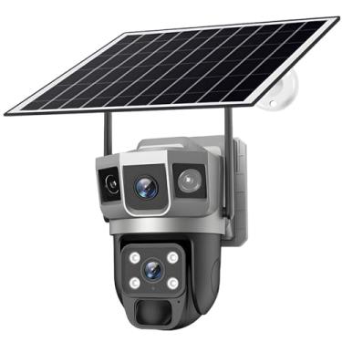 Imagem de Câmera de segurança externa sem fio, alimentada por energia solar, conectividade 4G, lente dupla, HD, Ip66 à prova de intempéries, monitoramento contínuo