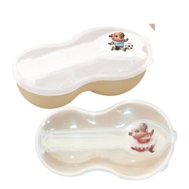 Imagem de Conjunto Infantil Tigela e Colher com Estampa de Bichinho. Pote + Colher p/Lanche. Prático p/Lancheira, Hora do Lanche (Bege - Menina)