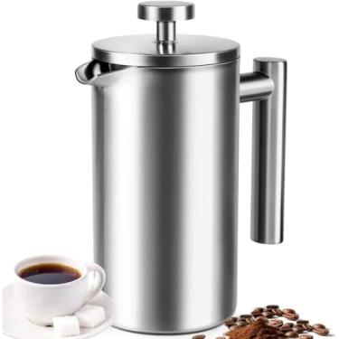 Imagem de French Press 1000 ml, máquina de café francesa completa de aço inoxidável, 4 xícaras, prensas de café francesas isoladas de parede dupla atualizadas, grau alimentício, bom para acampamento, cozinha