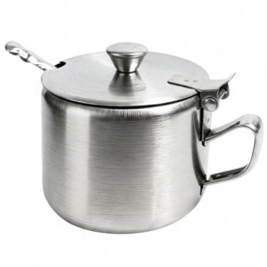 Imagem de Açucareiro de Inox Fosco 200ml com Colher, Tampa Prática e Alça | Resistente, Design Moderno com Fundo em Vidro - Ideal para Café, Chá, Cappuccino e Sobremesas