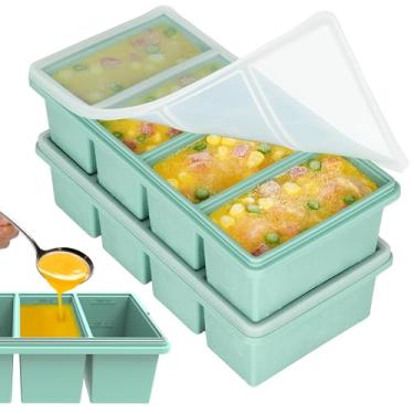 Imagem de Bandejas de silicone para freezer com tampas, bandejas de cubos de gelo estilo recipiente de sopa para freezer – à prova de vazamento, lava-louças, seguro para forno, empilhável, ideal para caldo