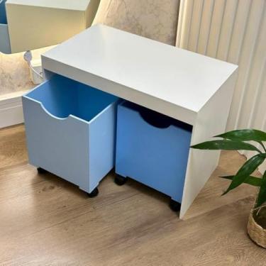 Imagem de Organizador de Brinquedos 2 Gavetas com Rodas MDF 54x41x30cm - Cesto Organizador Multiuso Infantil(Aul/Azul)