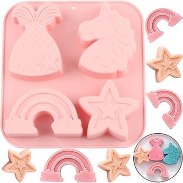 Imagem de Cauda de sereia de unicórnio com 4 cavidades, cinco pontas, arco-íris para doces de chocolate