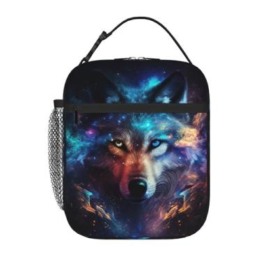 Imagem de Cemfyzoch Lancheira infantil Galaxy Animal Wolf para meninas, meninos, lancheira isolada, portátil, reutilizável, lancheira, caixa de preparo de refeições, crianças, mulheres, homens, para escola