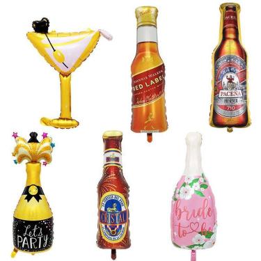 Imagem de Conjunto de balões, garrafa de cerveja e papel alumínio de champanhe, 6 unidades de barra de martini