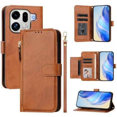 Imagem de Kukoufey Capa compatível com Oppo Find X9 Pro 5G, compatível com Oppo Find X9 Pro 5G CPH2791 PLG110 Flip PU Leather Zipper Wallet Capas protetoras marrom