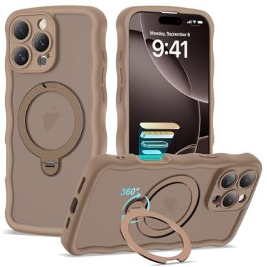 Imagem de BTBTCASE Capa compatível com iPhone 16 Pro Max com anel magnético rotativo de 360° e suporte invisível, compatível com Mag-Safe, linda capa protetora para celular com moldura ondulada ondulada